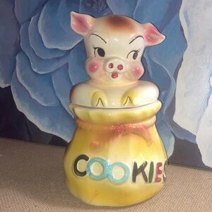 Vintage 1950s  American Bisque Pig  In a Poke Cookie Jar - Bright yellow !
